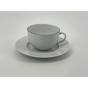 Crate & Barrel Epoch Blue Line White Tea Cup & Saucer Set Kathleen Wills Japan